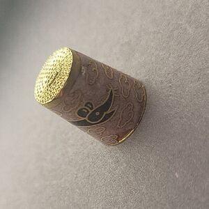Decorative Cloisonné Thimble with Dog Motif - Purple & Gold